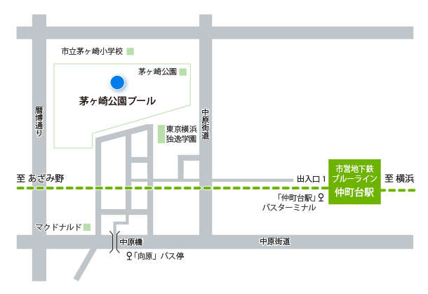 茅ヶ崎公園プールへの地図